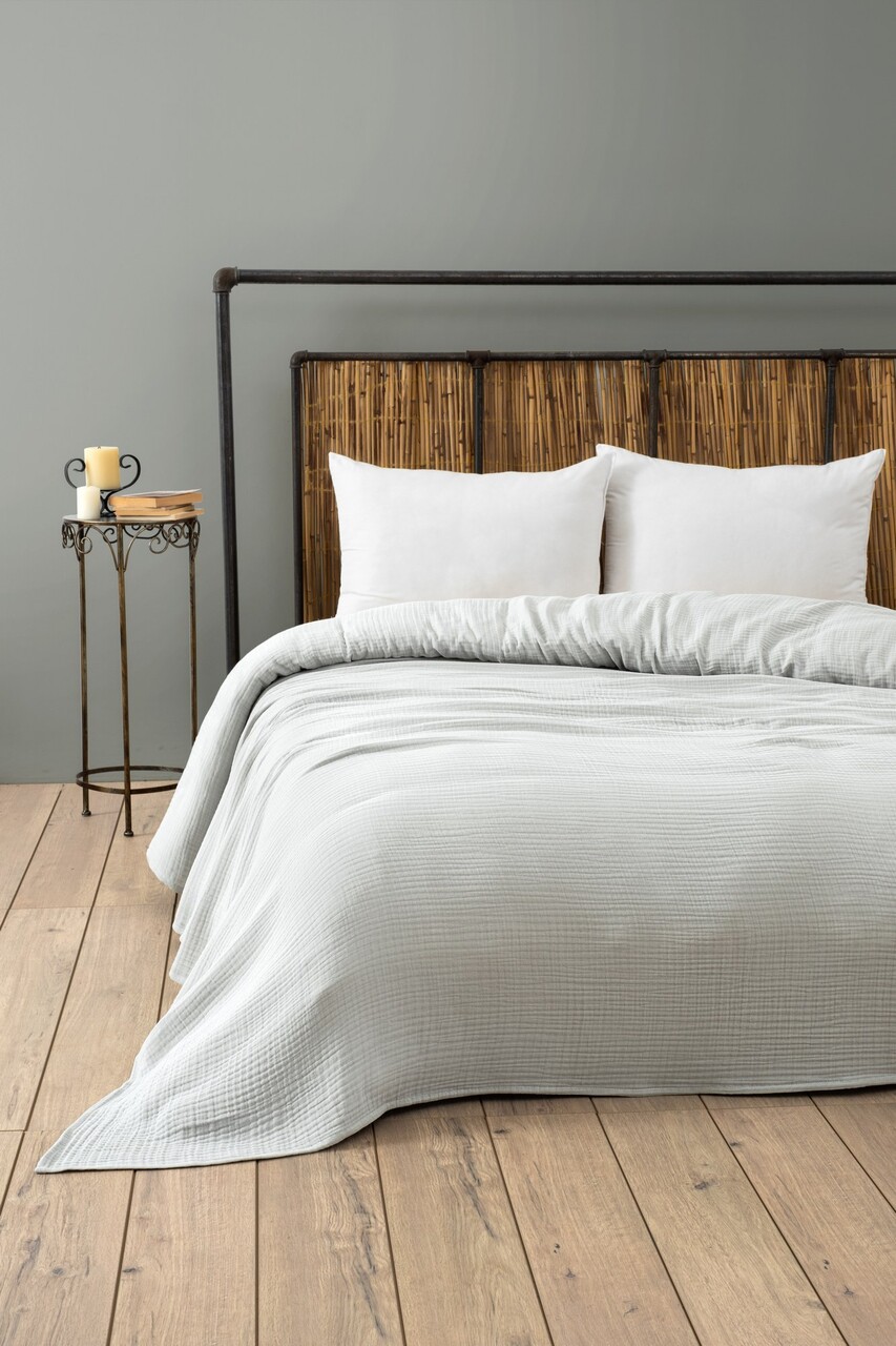 Cuvertura Single 155x200 cm, L'essentiel Maison, Muslin, Gri - imagine 3